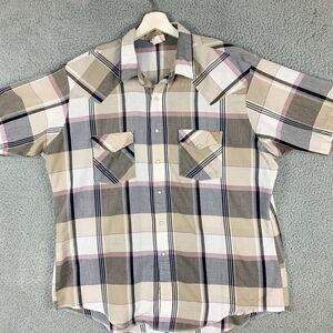 Vintage Saddlebrook Western Shirt Mens Extra Large Tan‎ Plaid Cowboy Southwest